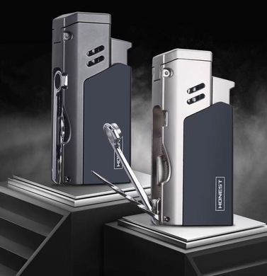 Газовая зажигалка HONEST для сигар (турбо-пламя, пробойник и игла) HL-854 Pearl Grey HL-854 Pearl Grey фото