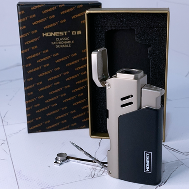 Газовая зажигалка HONEST для сигар (турбо-пламя, пробойник и игла) HL-854 Pearl Grey HL-854 Pearl Grey фото