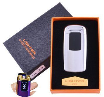 Электроимпульсная зажигалка в подарочной упаковке Lighter (Двойная молния, USB) HL-40 Silver HL-40 Silver фото