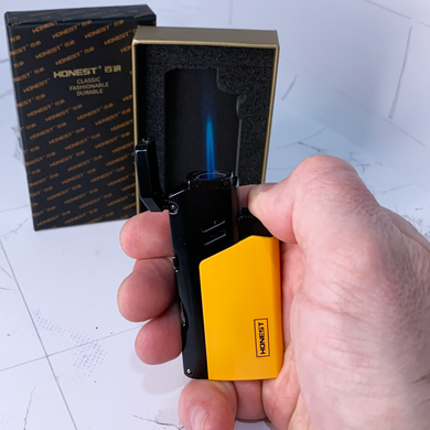 Газовая зажигалка HONEST для сигар (турбо-пламя, пробойник и игла) HL-854 Yellow HL-854 Yellow фото