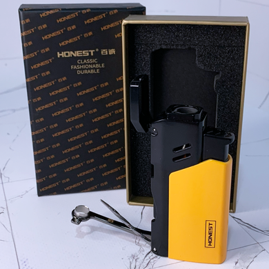 Газовая зажигалка HONEST для сигар (турбо-пламя, пробойник и игла) HL-854 Yellow HL-854 Yellow фото