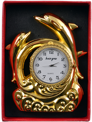 Запальничка подарункова з годинником Дельфіни (Золото) №4373