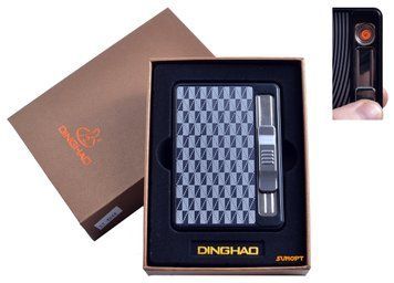 Портсигар + USB зажигалка с выбросом сигарет "Абстракция" (На 10 сигарет, Спираль накаливания) №4844-2 №4844-2 фото