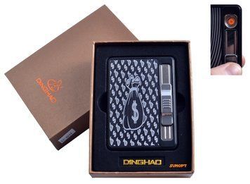 Портсигар + USB зажигалка с выбросом сигарет "Мешок баксов" (На 10 сигарет, Спираль накаливания) №4844-3 №4844-3 фото