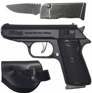 Газова запальничка з ножем Пістолет Walther PPK (Турбо полум'я🚀) XT-4967 Black XT-4967-Black фото