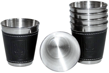 Набор из 6 стальных стопок (рюмок) Украина 🇺🇦 30мл в чехле D401 D401 фото