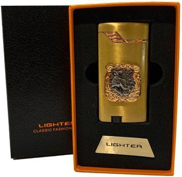 Газова запальничка "Тигри 🐅" (Турбо полум'я 🚀, подарункова коробка 🎁) Jiebao Lighter HL-506 Golden HL-506-Golden фото