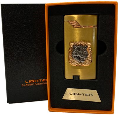 Газова запальничка "Тигри 🐅" (Турбо полум'я 🚀, подарункова коробка 🎁) Jiebao Lighter HL-506 Golden HL-506-Golden фото