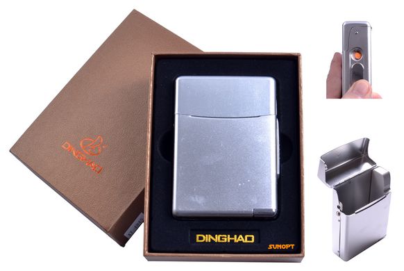 Портсигар + USB зажигалка (Под сигаретную пачку, Спираль накаливания) №4845 Silver 4845-Silver фото