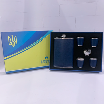 Подарунковий набір з флягою 9 oz (270 мл), 4 чарками по 30 мл та лійкою Moongrass (Синій) TZ-55 TZ-55 фото