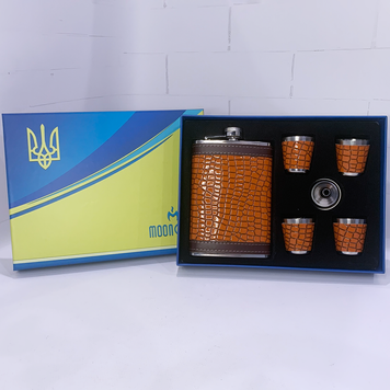 Подарунковий набір з флягою 9 oz (270 мл), 4 чарками по 30 мл та лійкою Moongrass (Крокодил) TZ-57 TZ-57 фото