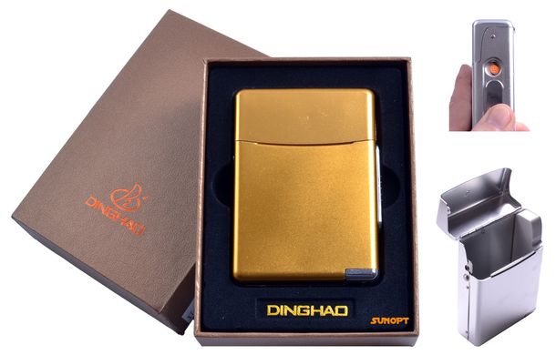 Портсигар + USB зажигалка (Под сигаретную пачку, Спираль накаливания) №4845 Gold 4845-Gold фото