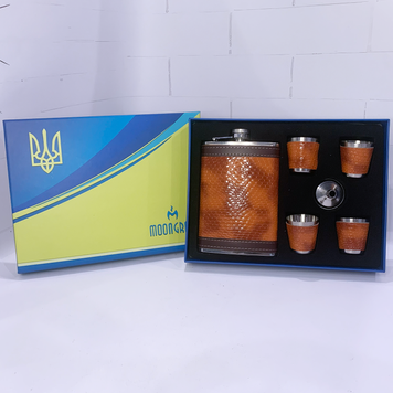 Подарунковий набір з флягою 9 oz (270 мл), 4 чарками по 30 мл та лійкою Moongrass (Зміїна шкіра) TZ-58 TZ-58 фото