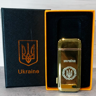 Дугова електроімпульсна USB запальничка ⚡️Герб України (індикатор заряду🔋, ліхтарик🔦) HL-442 Gold HL-442-Gold фото