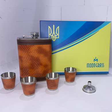 Подарунковий набір з флягою 9 oz (270 мл), 4 чарками по 30 мл та лійкою Moongrass (Зміїна шкіра) TZ-58 TZ-58 фото