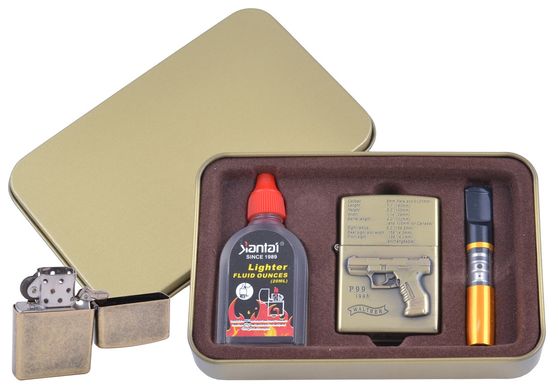 Запальничка бензинова в подарунковій коробці (Балончик бензину/Мундштук) Пістолет P99 XT-4716-1 XT-4716-1 фото