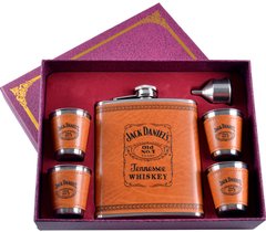 Подарочный набор 6в1 фляга (обтянута кожей), 4 рюмки, лейка "Jack Daniels" TZ-7 Светлый TZ-7 Светлый фото