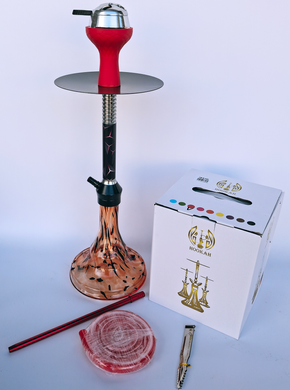 Яркий красный кальян Hookah с геометрической шахтой и арт-колбой &mdash; 48 см H3203 H3203 RED фото