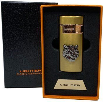 Газова запальничка "Тигри 🐅" (Турбо полум'я 🚀, подарункова коробка 🎁) Jiebao Lighter HL-509 Golden HL-509-Golden фото