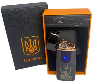 Електрична та газова запальничка "Доброго вечора Ми з України" (з USB-зарядкою⚡️) HL-436 Black-ice HL-436-Black-ice фото