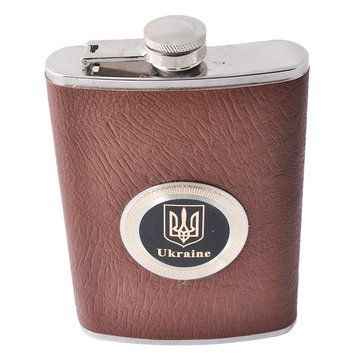 Фляга из пищевой нержавеющей стали обтянута кожей Украина (Коричневая ) F-179-8 426319987 фото