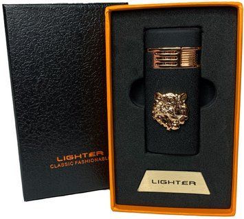 Газова запальничка "Тигри 🐅" (Турбо полум'я 🚀, подарункова коробка 🎁) Jiebao Lighter HL-509 Black-mate HL-509-Black-mate фото