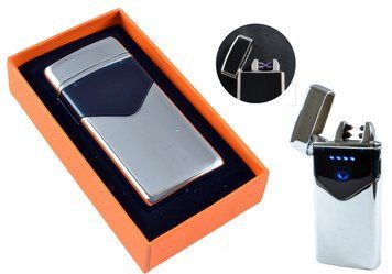 Електроімпульсна USB Запальничка подарункова дві блискавки, індикатор заряду HL-222 Silver ice HL-222-Silver-ice фото