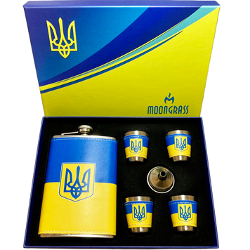 Подарунковий набір MOONGRASS 6в1 з флягою, чарками, лійкою Герб України WKL-006 WKL-006 фото