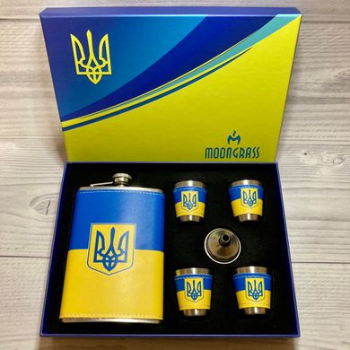Подарочный набор MOONGRASS 6в1 с флягой, рюмками, лейкой Герб Украины 🇺🇦 WKL-006 WKL-006 фото
