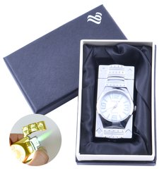 Запальничка в подарунковій упаковці з годинником (Турбо полум'я) №4095 Silver №4095 Silver фото