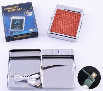 Портсигар+USB запальничка на 20 сигарет (Спіраль розжарювання) №4978-3 №4978-3 фото