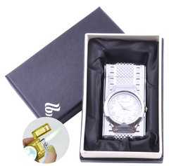 Запальничка в подарунковій упаковці з годинником (Турбо полум'я) №4096 Silver №4096 Silver фото