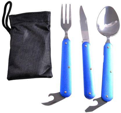 Туристический набор 3в1 Ложка, Вилка, Нож №8003 (синий) 8003-(синій) фото