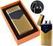 Електроімпульсна USB Запальничка подарункова дві блискавки, індикатор заряду HL-223 Gold Wire Drawing HL-223-Gold-Wire-Drawing фото