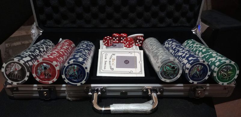 🎲 Покерний набір в алюмінієвому кейсі на 300 фішок номіналом (39х21х8см ) 300N 300N фото